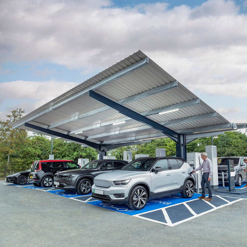Safety Anti-Slip Surface Commercial Solar Parking EV Charging Carport Parking