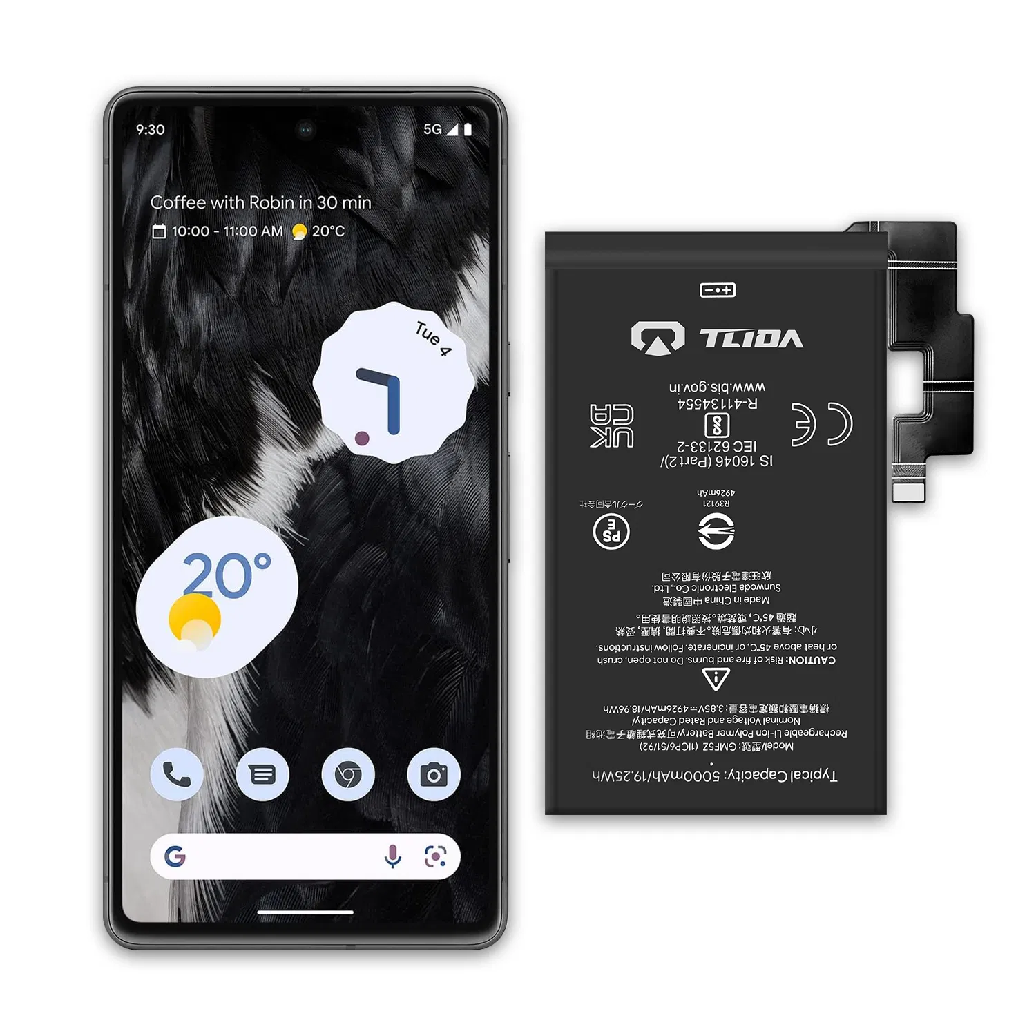 Tlida 100% Zero Cycle Health Cell Phone Battery for Google Pixel7PRO Battery