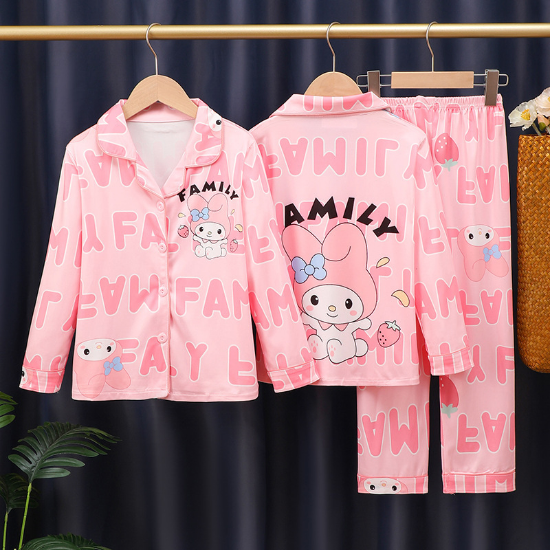 Spring and Autumn Girls' Pajama Cardigan Cartoon Western Style Long Sleeve Home Clothing Set