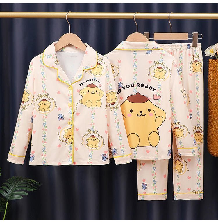 Spring and Autumn Girls' Pajama Cardigan Cartoon Western Style Long Sleeve Home Clothing Set