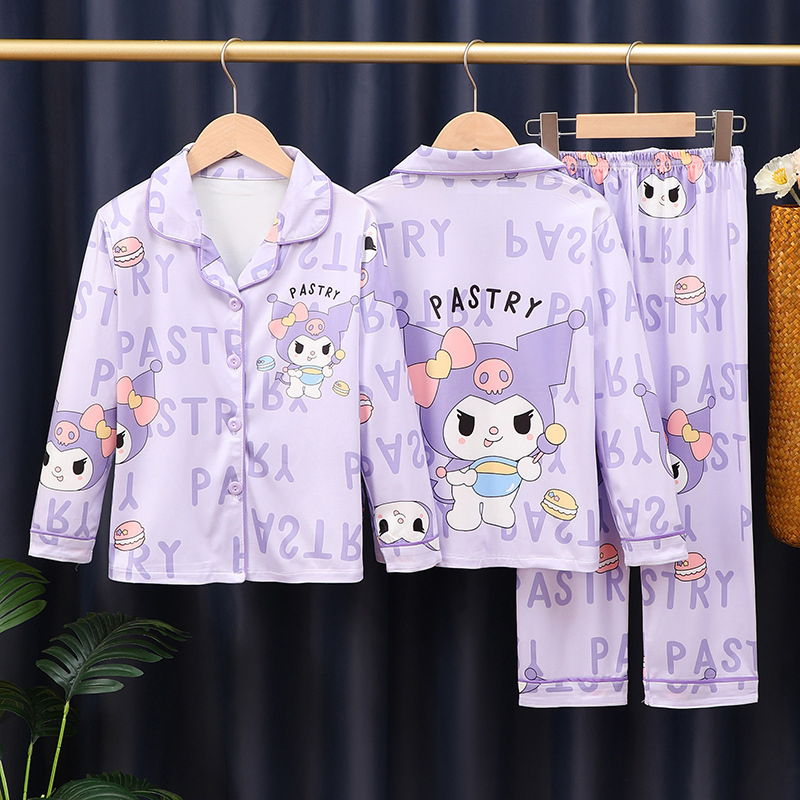 Spring and Autumn Girls' Pajama Cardigan Cartoon Western Style Long Sleeve Home Clothing Set