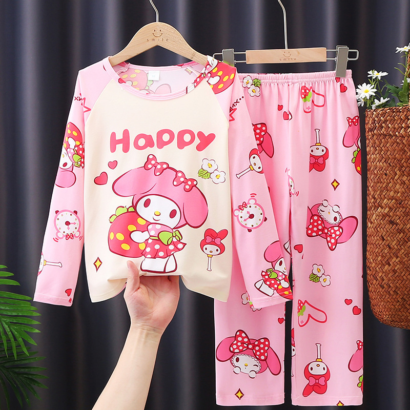 Children's Sleepwear Girls' Cute Spring and Autumn Thin Style Set Home Air Conditioning Suit