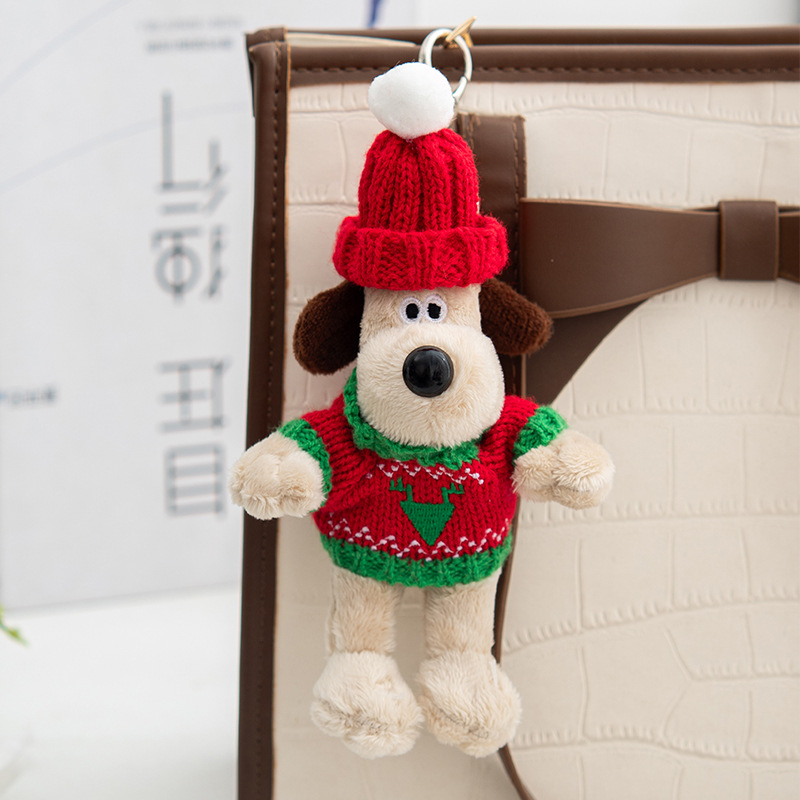 Cute Plush Dog Keychain 15cm Wearing Red Christmas Hat Reindeer Knit Sweater Soft Stuffed Toy Holiday Gift Customizable Color