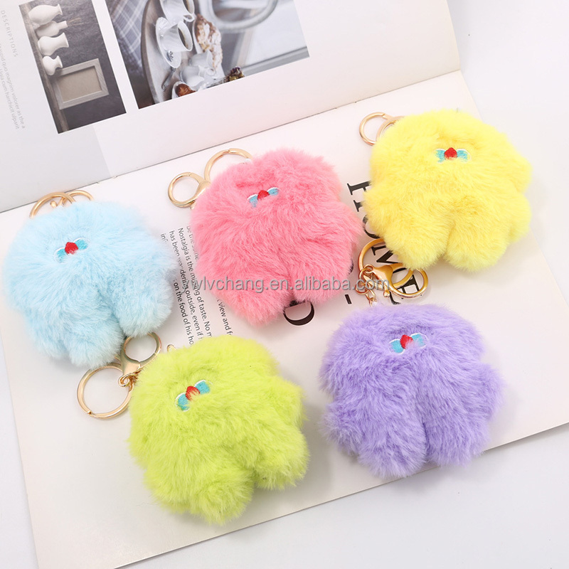 Cute Soft Plush Lightweight Key Chains Custom Pom Pom Fluffy Doll Toys Bag Holder Pendant