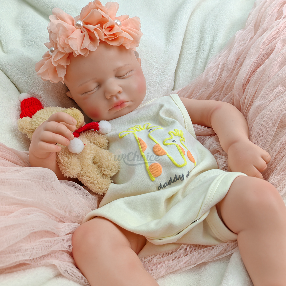 50CM Painted Silicone Reborn Doll LouLou Close Eyes Lifelike Newborn Handmade Open Mouth Toy Figure Birthday Gift
