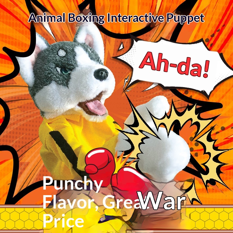 Boxing Dog Plush Toy Interactive Hand Gloves Performance Muppet Husky Animal Vocalizable Finger Doll 31cm-50cm for Youth