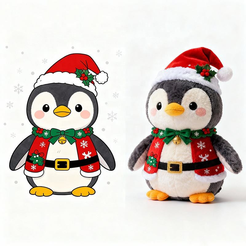 Wholesale Christmas-Themed Cotton Plush Toys Handmade Customizable Little Penguin Stuffed Big Head Toy Customizable Color Size