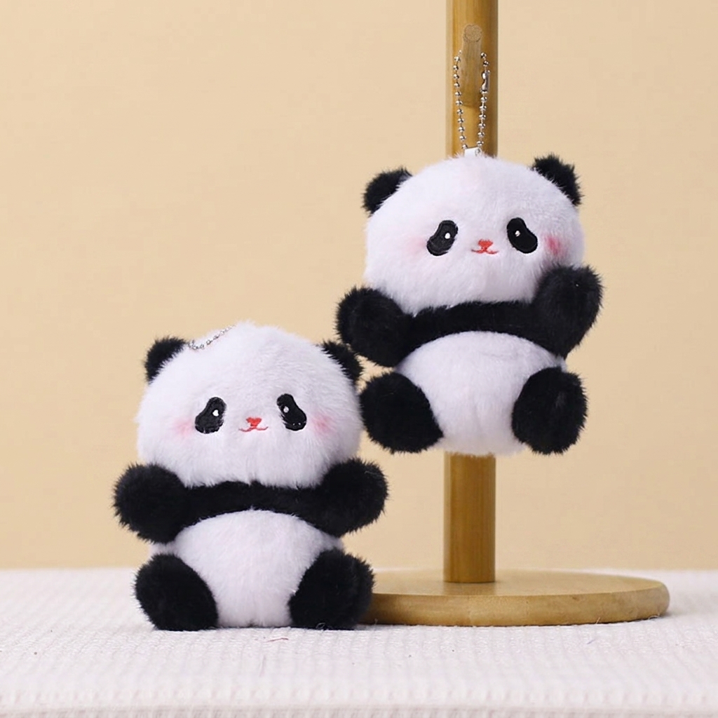 Wholesale Cute Panda Plush Keychain with Rosy Cheeks Soft Stuffed Animal Bag Charm Backpack Pendant Keyring Mini Toy Kid Gift