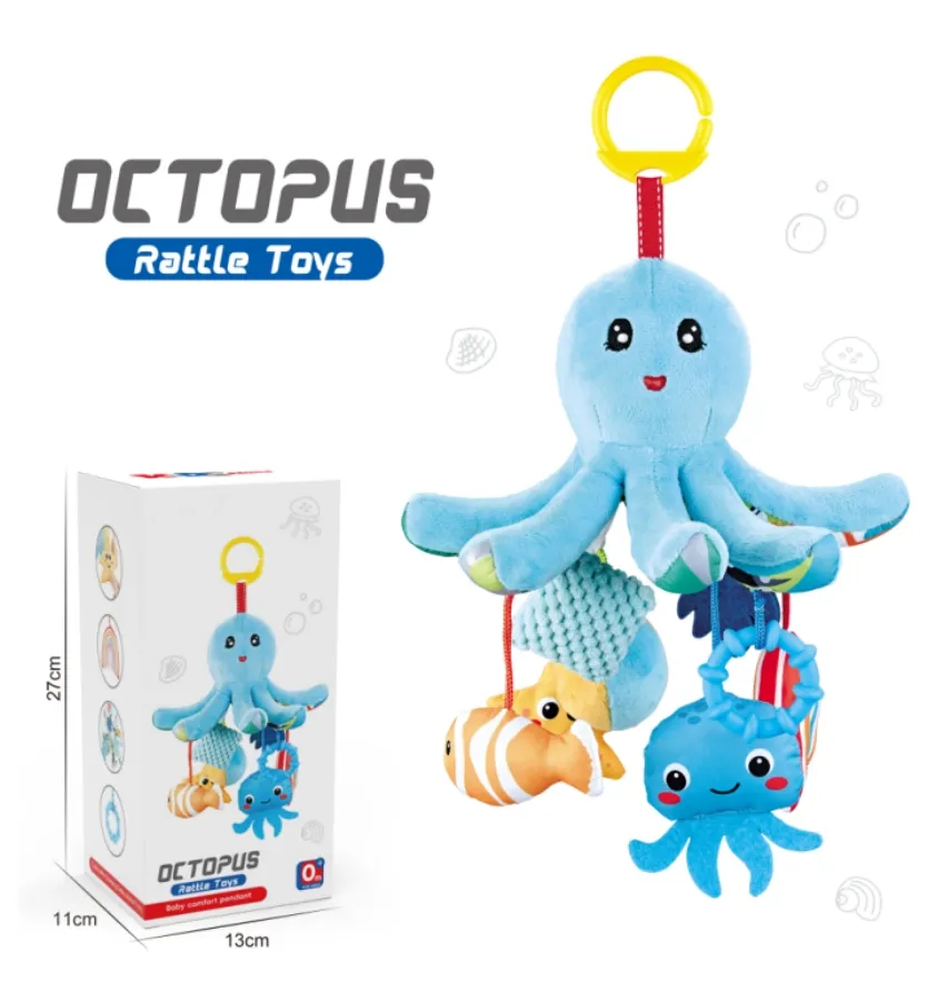 New Baby Toys High Quality Finger Training Soft Plush Stuffed Rattles Trending Octopus Appearance Lathe Hanging Toys Filled PP Cotton Educational Toys Designs