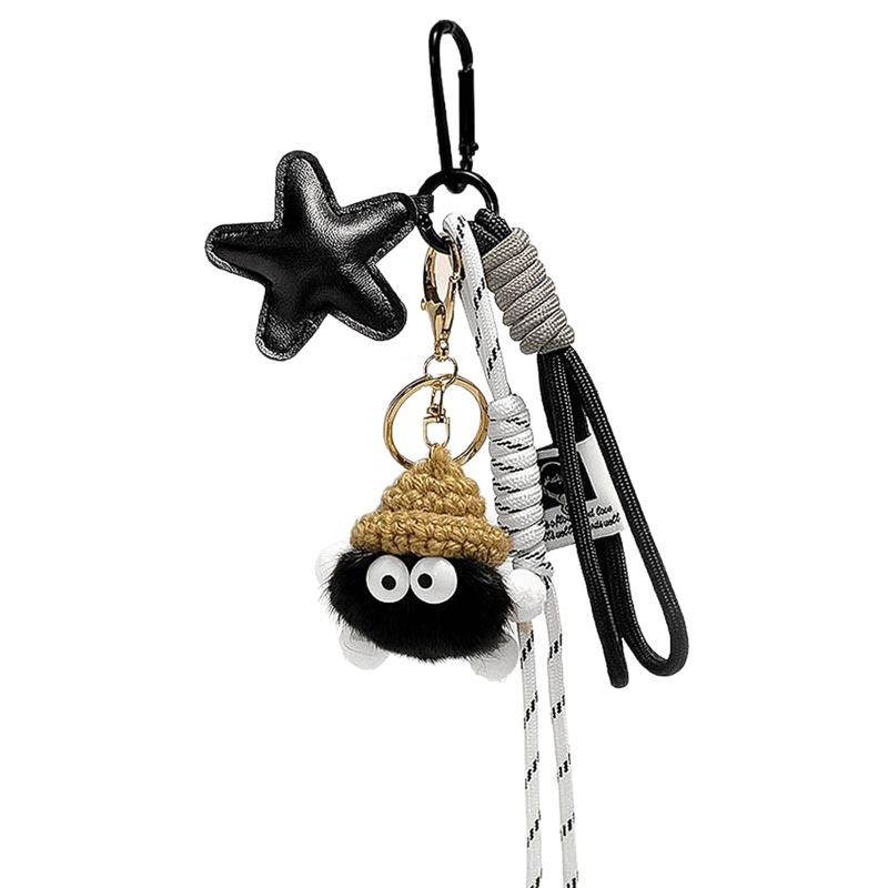 Cute Coal Ball Cartoon Car Soft Plush Keychain Doll Bag Pendant Accessories Christmas Gift Bag Charm Fur Pom Pom Keychain