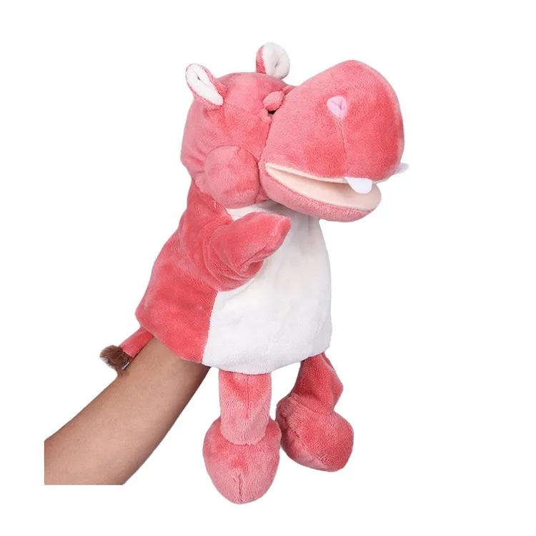 Kids Educational Toy 30cm Pink Hippo Stuffed Plush Cute Animal Hand Puppets