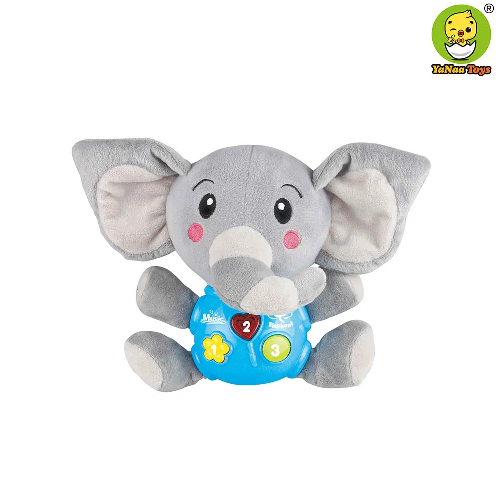 High Quality New Arrive Promotional Gift Educational Kids Plush Elephant Music Baby Toys with Soothing Music and Lights