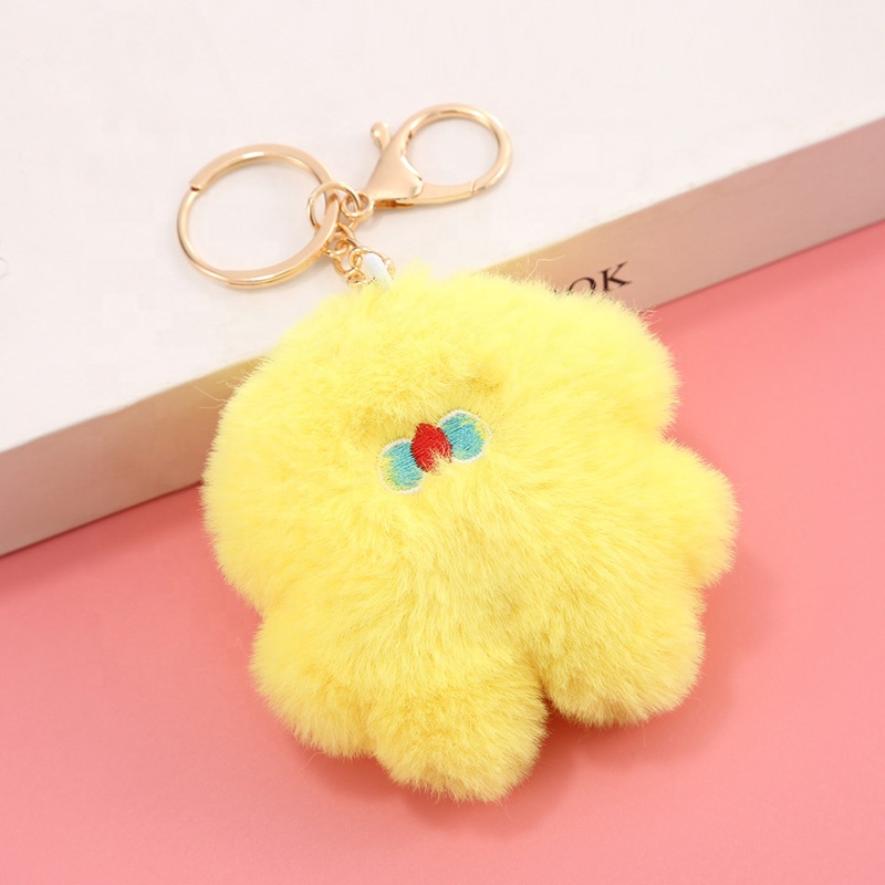 Cute Soft Plush Lightweight Key Chains Custom Pom Pom Fluffy Doll Toys Bag Holdler Pendant