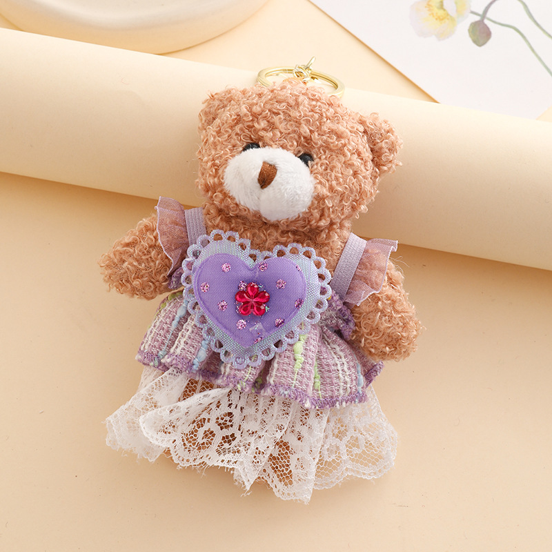 Cute Key Chain Stuffed Animals Toys Keychain Floral Burlap Bear Plush Doll Backpack Charm Ornaments Plushie Keychains Toys