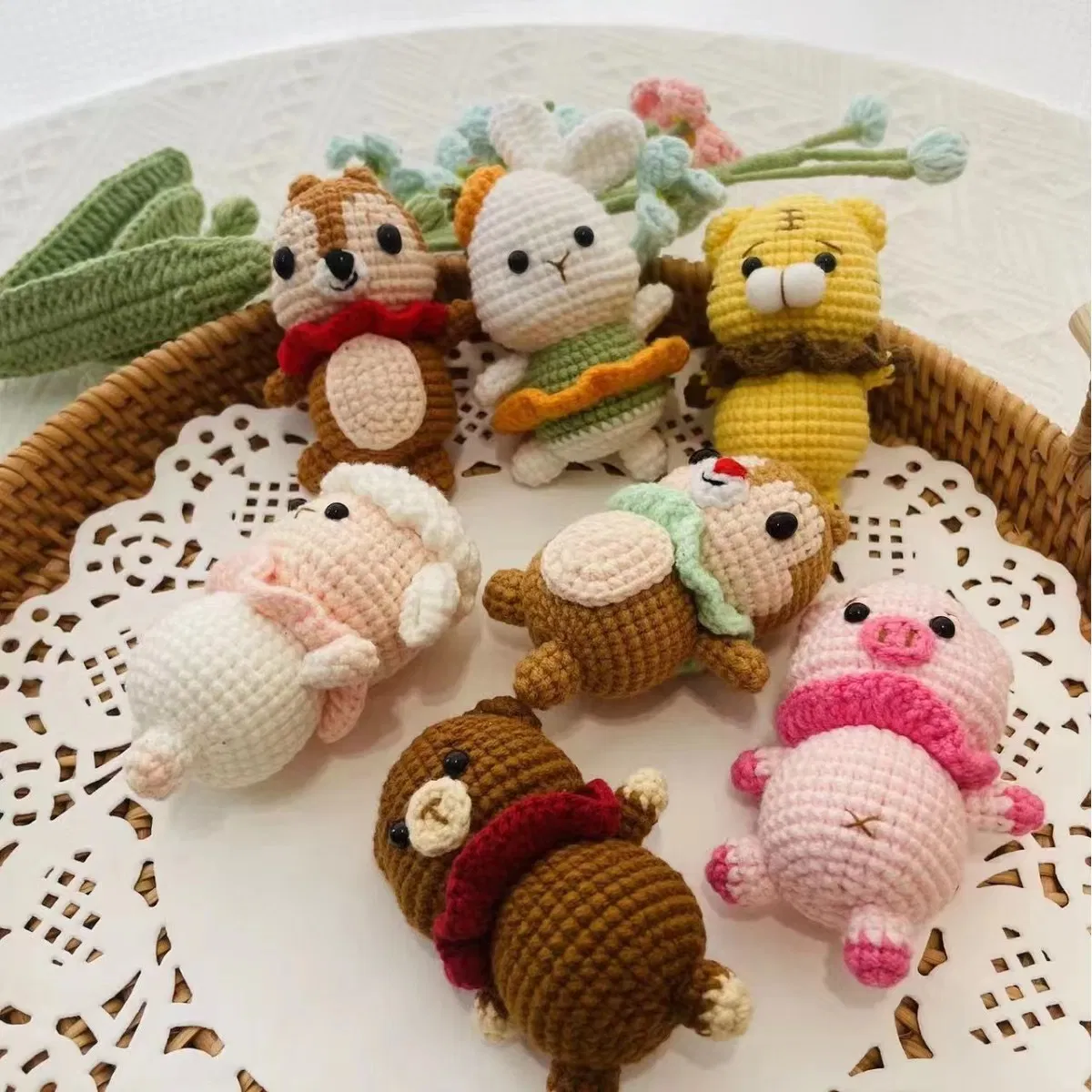 Wholesale Cute Baby Gift Crochet Plush Doll Cartoon Animial 100% Handmade Knitted Toys