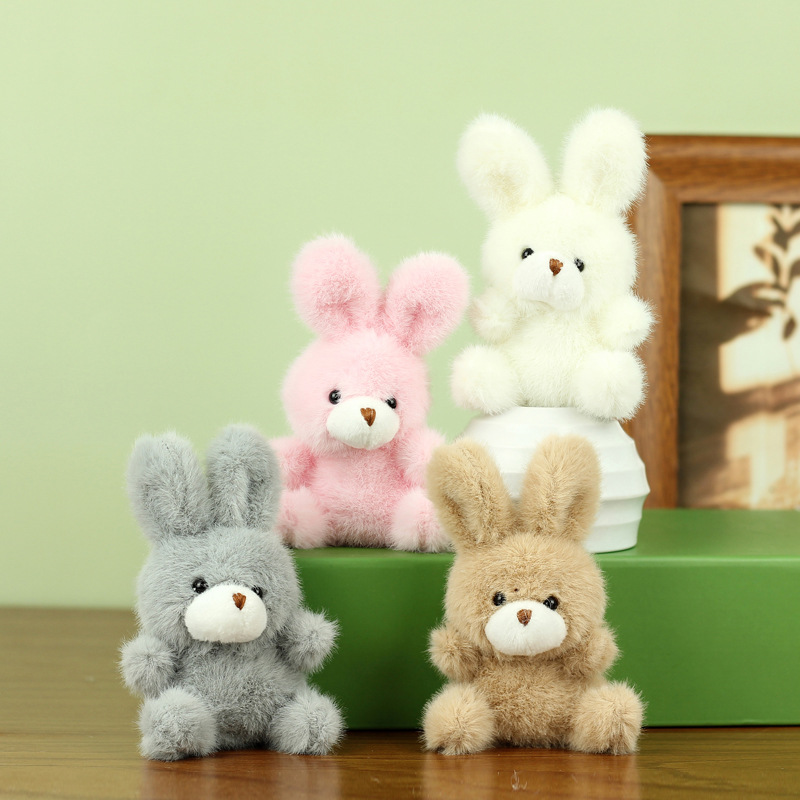 Wholesale Cute Bunny Keychains Custom Design Fluffy Rabbit Plush Toys Stuffed Animal Teddy Bear PP Cotton Promotion Gift