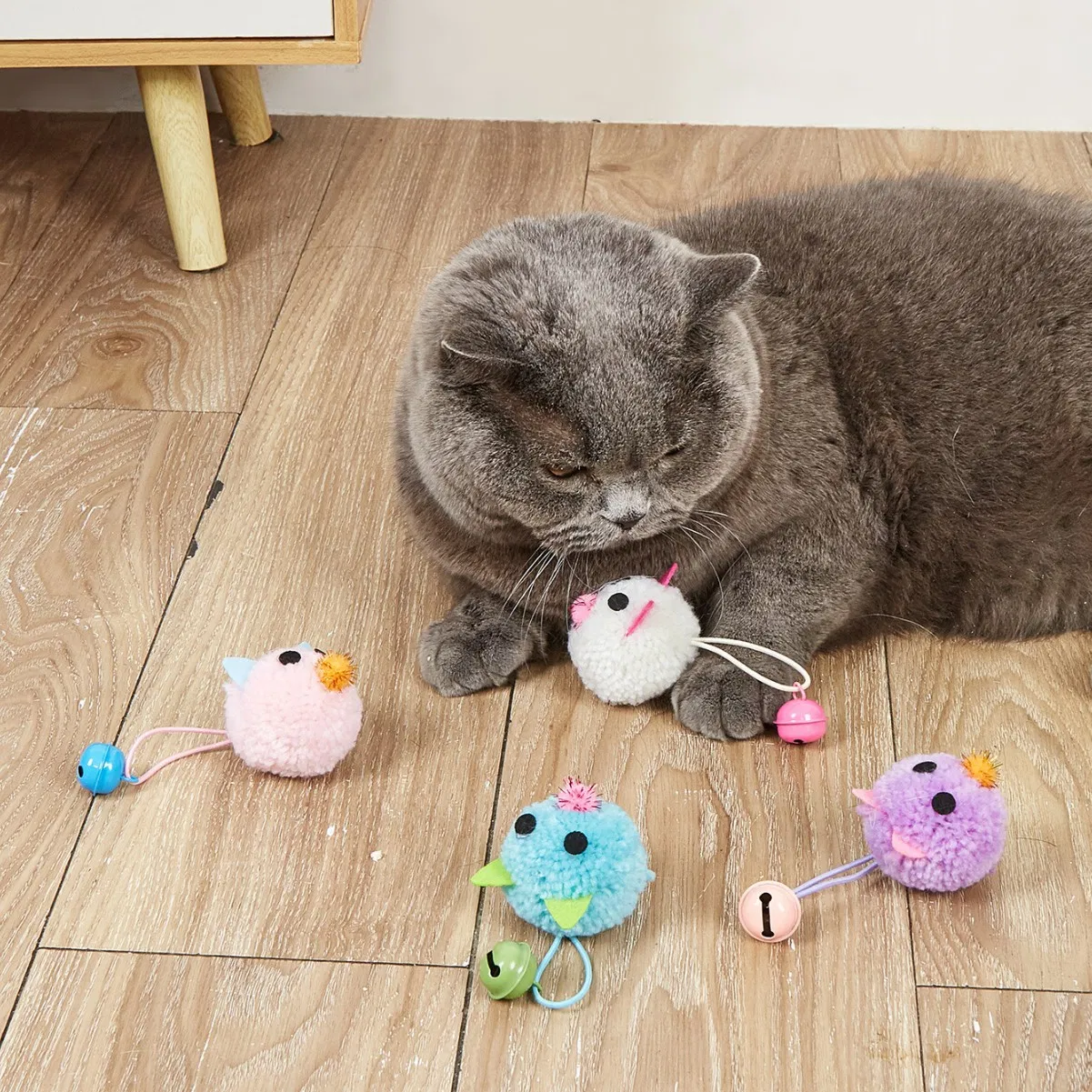 Plush Cartoon Handmade Animal Series Cat Sound Toys with Bell Ball