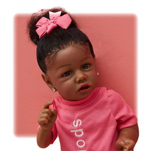 55CM African Doll Reborn Toddler Babi Saskia with Black Hair Cuddly Little Girl Soft Toy Vinyl High Quality Gift for Children