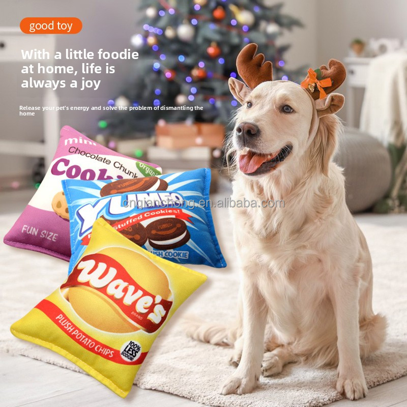 New Design Custom Stuffed Potato Chips Food Funny Interactive Pet Toys Eco-Friendly Cotton Pet Squeak Toy