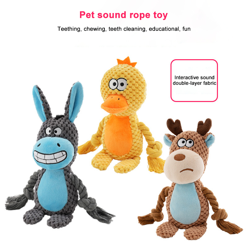 Cartoon Style Multi-Design Plush Dog Chew Toy Double-Layered Fabric Sound-Producing Squeaky Chicken Flavor Medium Size