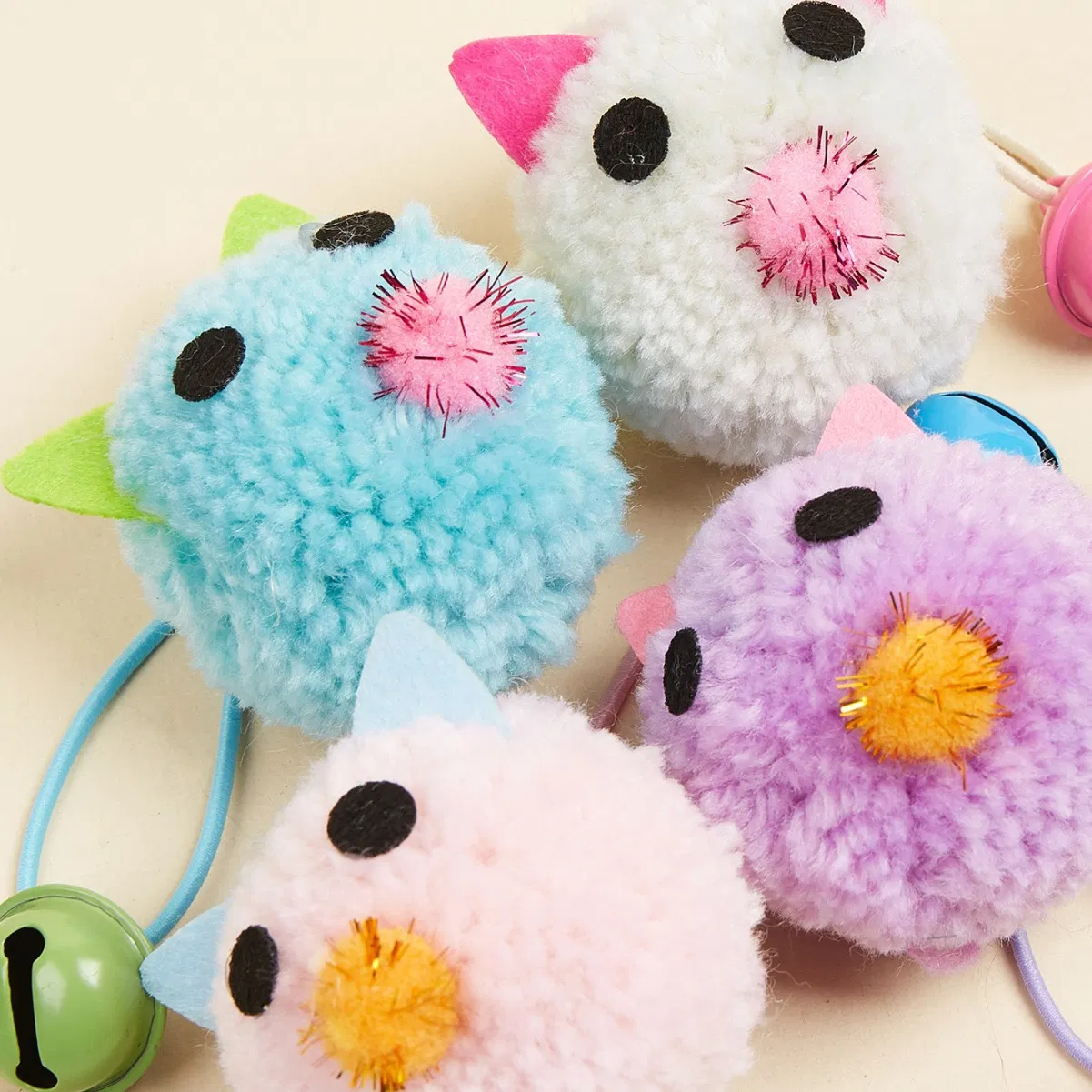 Plush Cartoon Handmade Animal Series Cat Sound Toys with Bell Ball