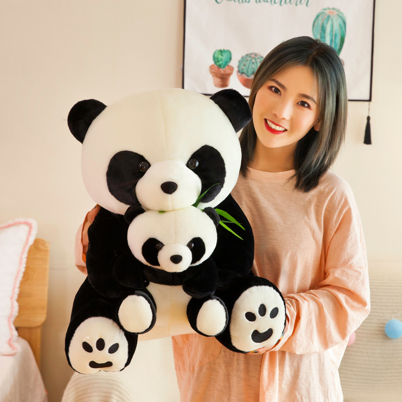 Giant Panda Doll Simulation Mother and Child Panda Plush Toy Doll Logo Custom