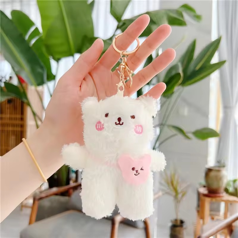 Promotion 12cm Lovely Mini Teddy Bear Fur Soft Plush Fluffy Keychain Toys Kawaii Stuffed Animal Toy Bag Charm Pendant