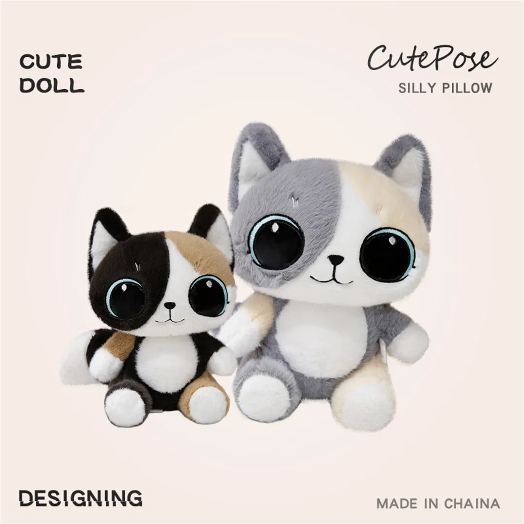 Fluffy Cat Plush Collectible Soft Big Eyes Cute Gift Mascot Toy
