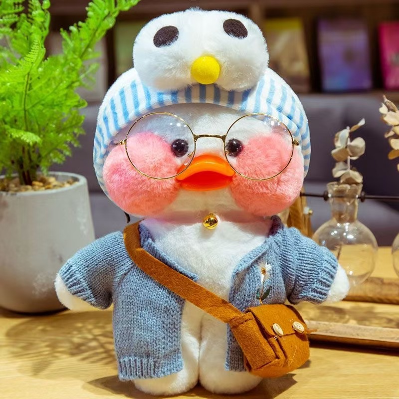 Lalafanfan Cafe Mimi Duck Plush Toy Cute Soft Stuffed Animal with Cartoon Bird Headband Gift for Kids Birthday Christmas