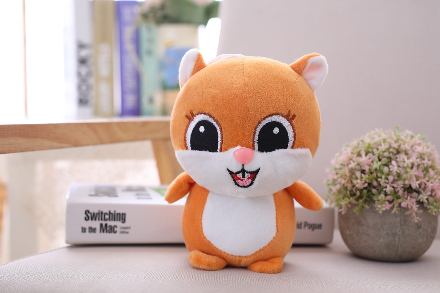 Custom Design Stuffed Animal Plush Toy Squirrel Mascot Doll with Embroidery Face Brown and pink Stuffed Squirrels