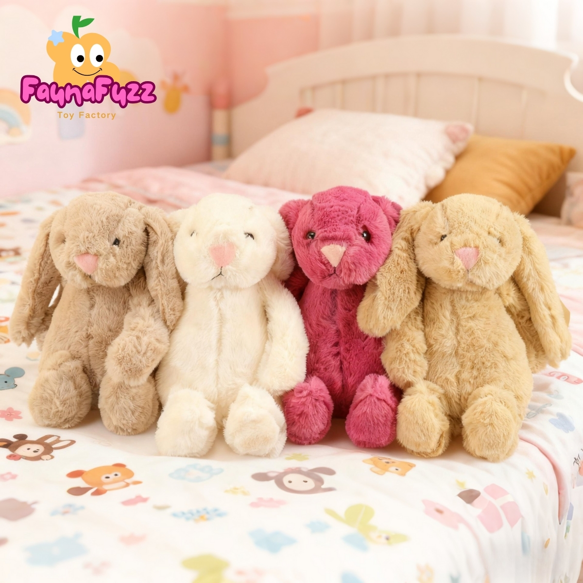 Custom Cotton Animal Stuffed Toy Cute Long-Ear Rabbit EN71 Certified 30cm Bunny Plush Toy for Children Interactive for
