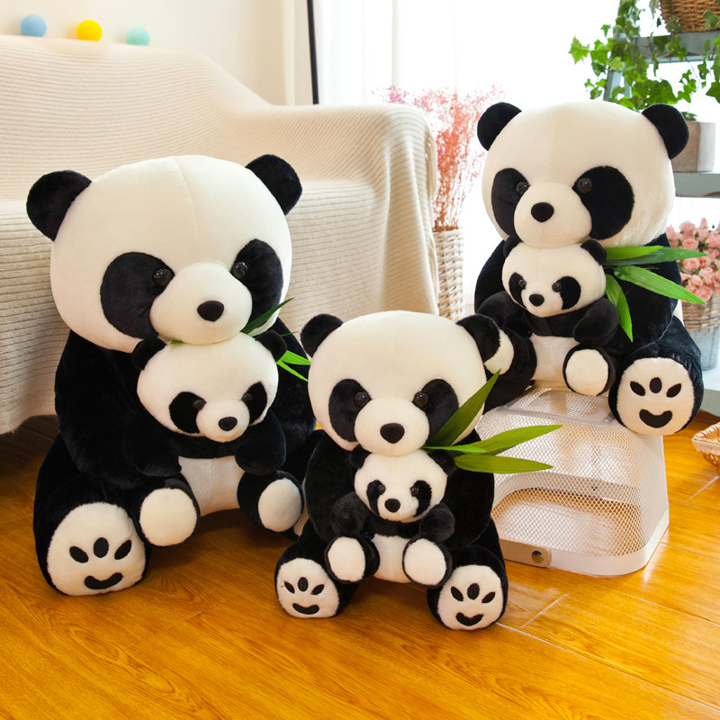 Giant Panda Doll Simulation Mother and Child Panda Plush Toy Doll Logo Custom