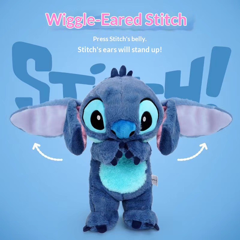 Blue Big Ears Cartoon Plush Toy with Breathing Light Soft Stuffed Animal Soothing Doll for Baby Sleep Ready to Ship