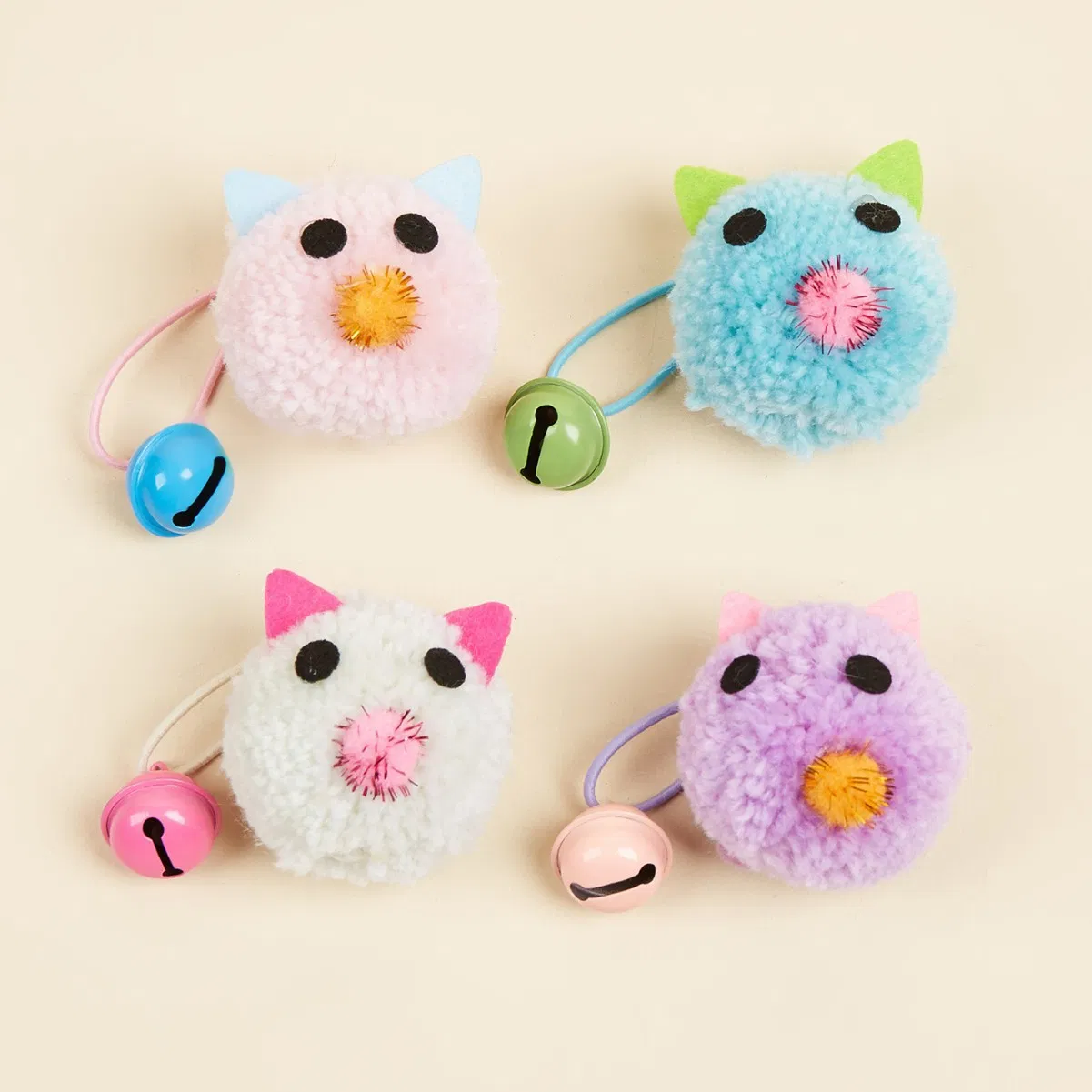 Plush Cartoon Handmade Animal Series Cat Sound Toys with Bell Ball