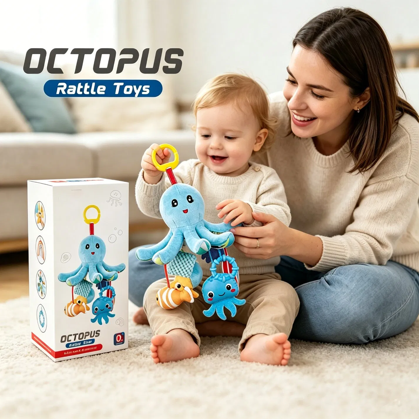 Nijia New Baby Toys High Quality Finger Training Soft Plush Stuffed Rattles Trending Octopus Appearance Lathe Hanging Toys Filled PP Cotton Educational Toys