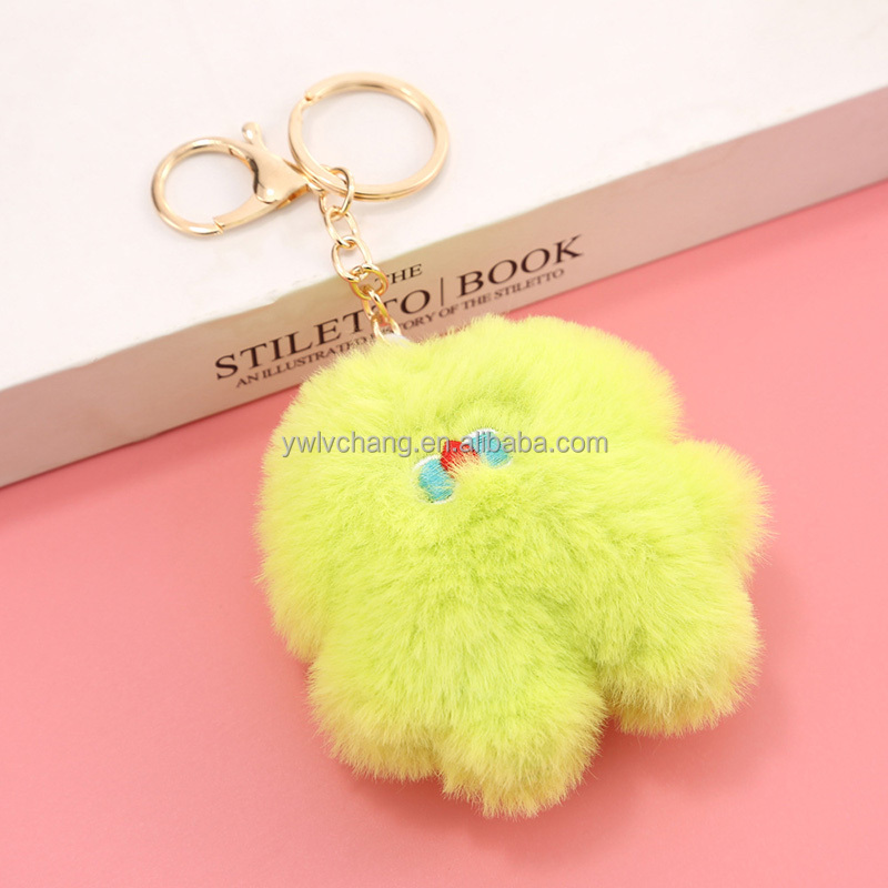 Cute Soft Plush Lightweight Key Chains Custom Pom Pom Fluffy Doll Toys Bag Holder Pendant