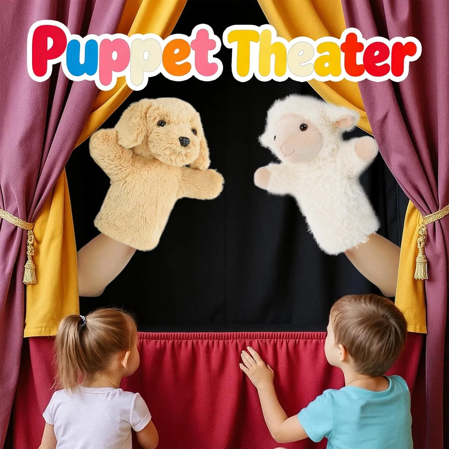 Dog Hand Puppet Domestic Animal Toy Educational Plush for Children Adults Kids Ages 4-8 Family Fun Interactive Play Storytelling Gift Dog