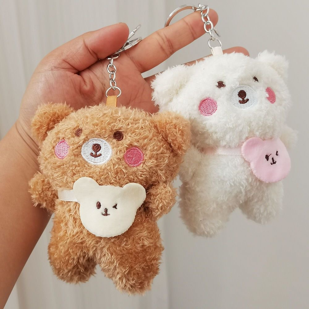 Promotion 12cm Lovely Mini Teddy Bear Fur Soft Plush Fluffy Keychain Toys Kawaii Stuffed Animal Toy Bag Charm Pendant