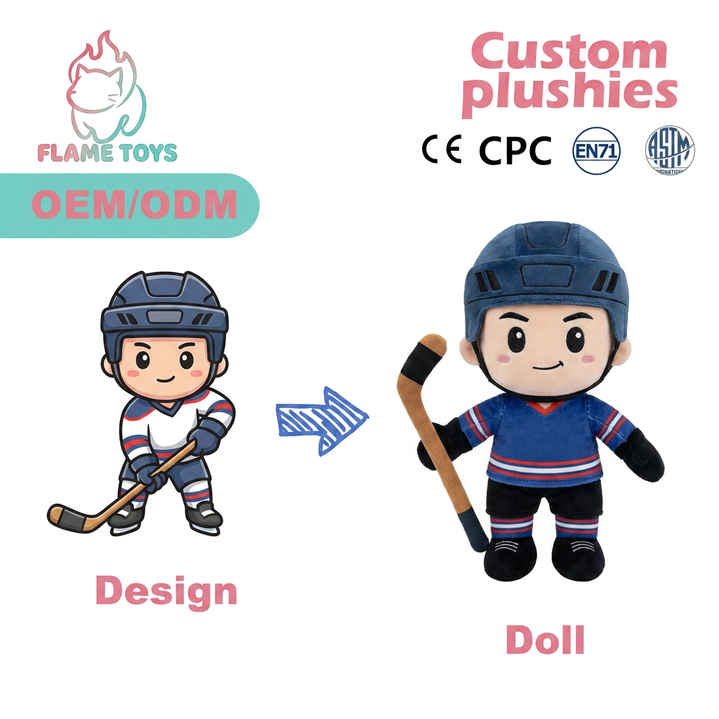High Quality Custom Made Anime Plush Toy Premium Cotton Doll Humanoid Character Mascot Designer Ice Hockey Player Art Toy