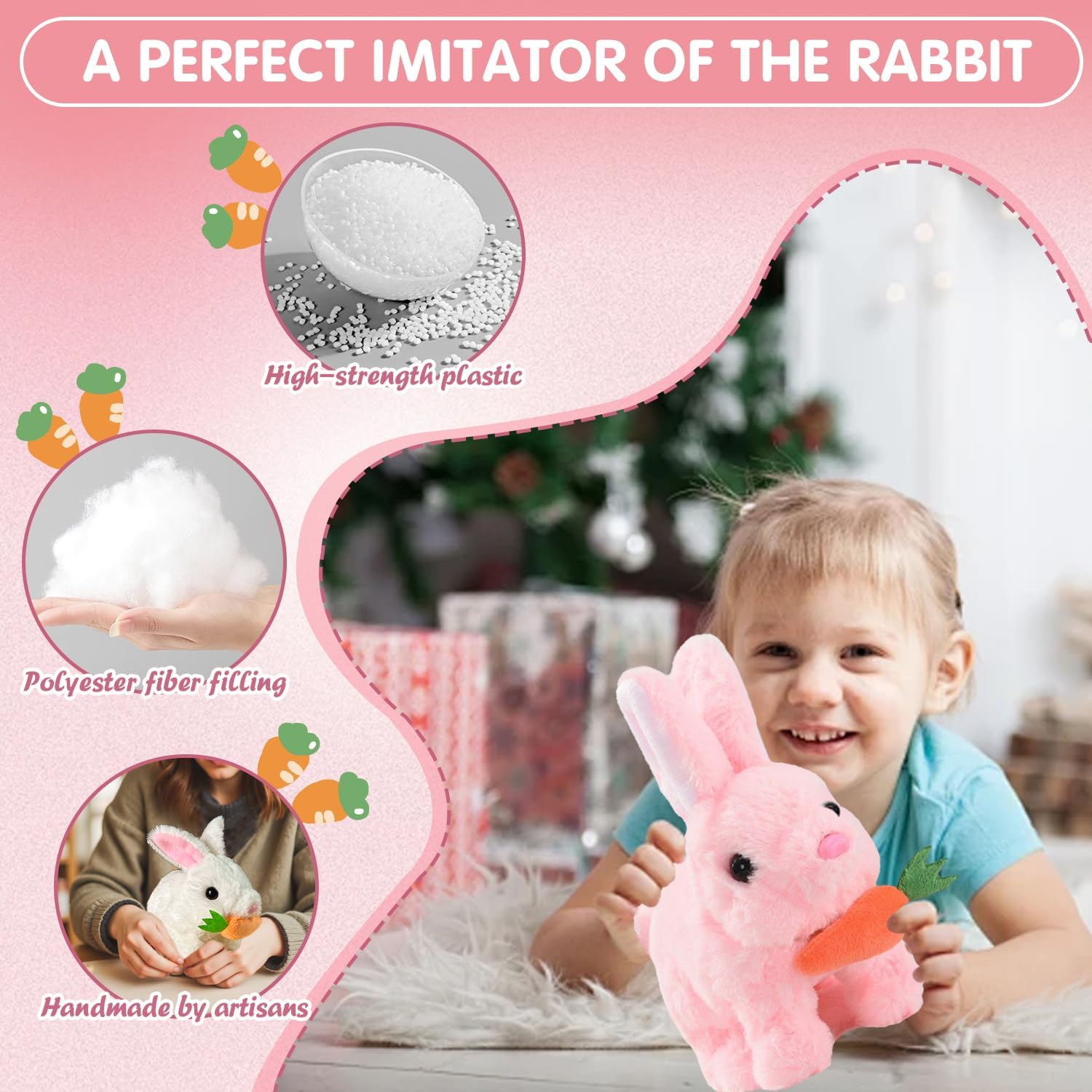 Bunby Brown Realistic Bunny Toy Interactive Stuffed Animal with Jumping Twitching Shaking Ears for Kids