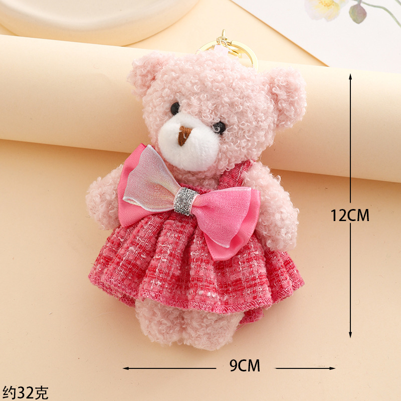 Cute Key Chain Stuffed Animals Toys Keychain Floral Burlap Bear Plush Doll Backpack Charm Ornaments Plushie Keychains Toys