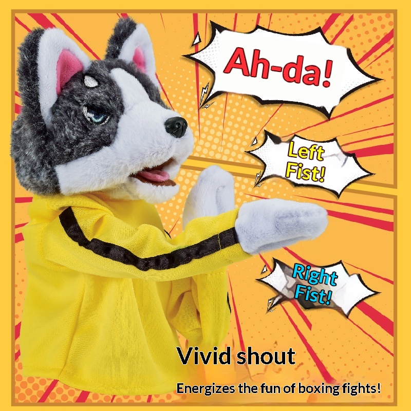 Boxing Dog Plush Toy Interactive Hand Gloves Performance Muppet Husky Animal Vocalizable Finger Doll 31cm-50cm for Youth