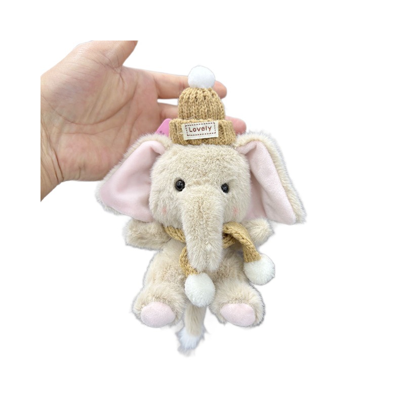 Cute Adorable Soft Hat-Wearing Elephant Plush Toy PP Cotton Pendant Cartoon Keychain Doll Ornament Birthday Gift Claw Machine