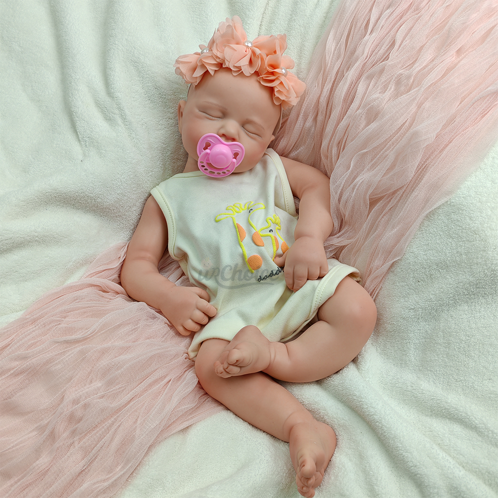 50CM Painted Silicone Reborn Doll LouLou Close Eyes Lifelike Newborn Handmade Open Mouth Toy Figure Birthday Gift