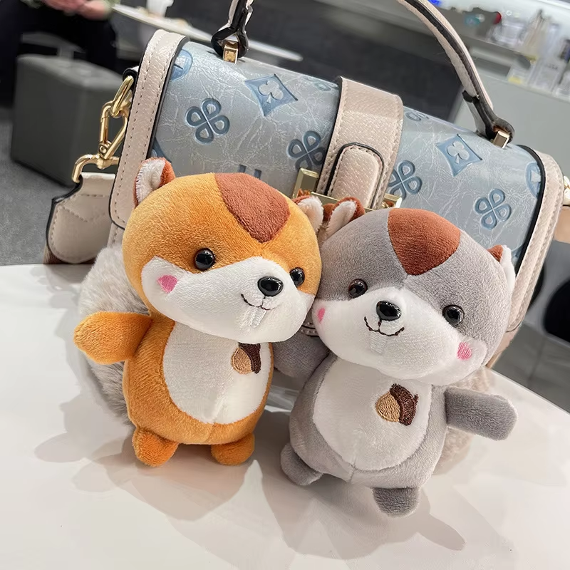 UYEAH Custom Design Mini Cartoon Squirrel Plush Keyring Doll Soft Stuffed Kids Animal Toy Keychain For Gift Car Mobile Phone Bag