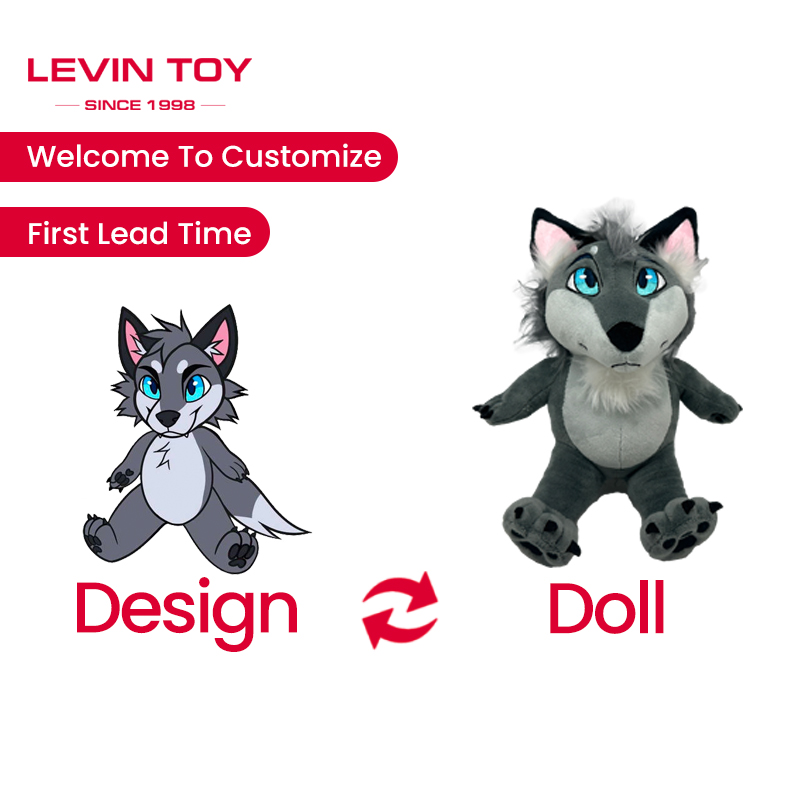 Creative Anime Character Wolf Design Customized Cute Soft Stuffed Werewolf Furry Suit Plush Animal Toys