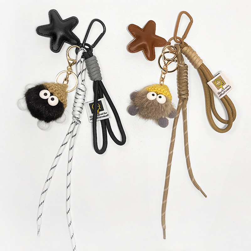Cute Coal Ball Cartoon Car Soft Plush Keychain Doll Bag Pendant Accessories Christmas Gift Bag Charm Fur Pom Pom Keychain