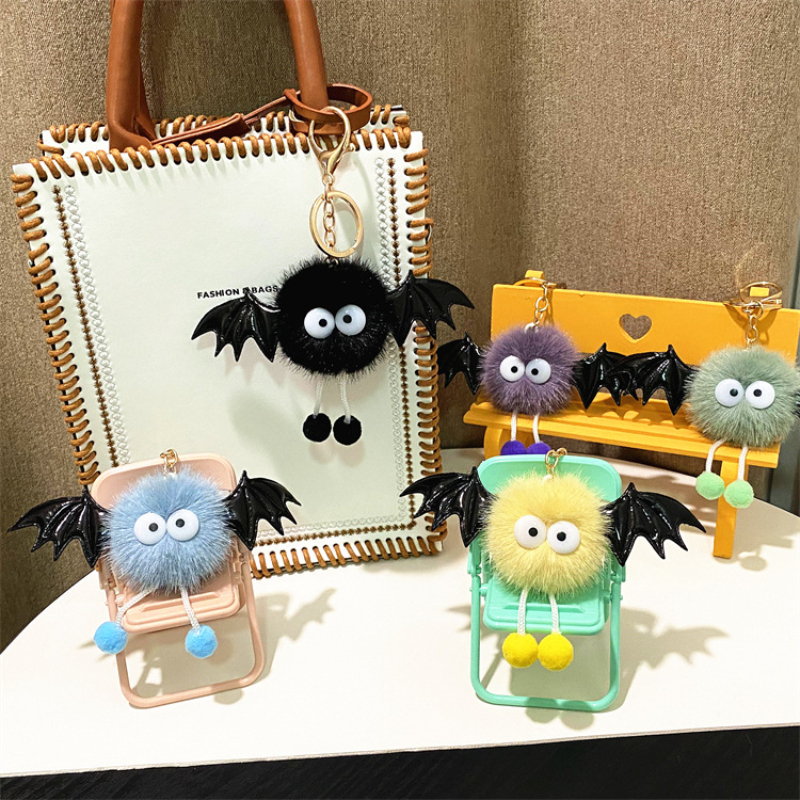 Kawaii Plush Keychains Toys Monster Hair Ball Elf Halloween Cartoon Plush Ball Keyring Cute Demon Bat Bag Decorate Small Gifts