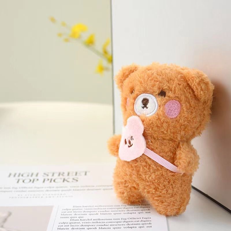 Promotion 12cm Lovely Mini Teddy Bear Fur Soft Plush Fluffy Keychain Toys Kawaii Stuffed Animal Toy Bag Charm Pendant