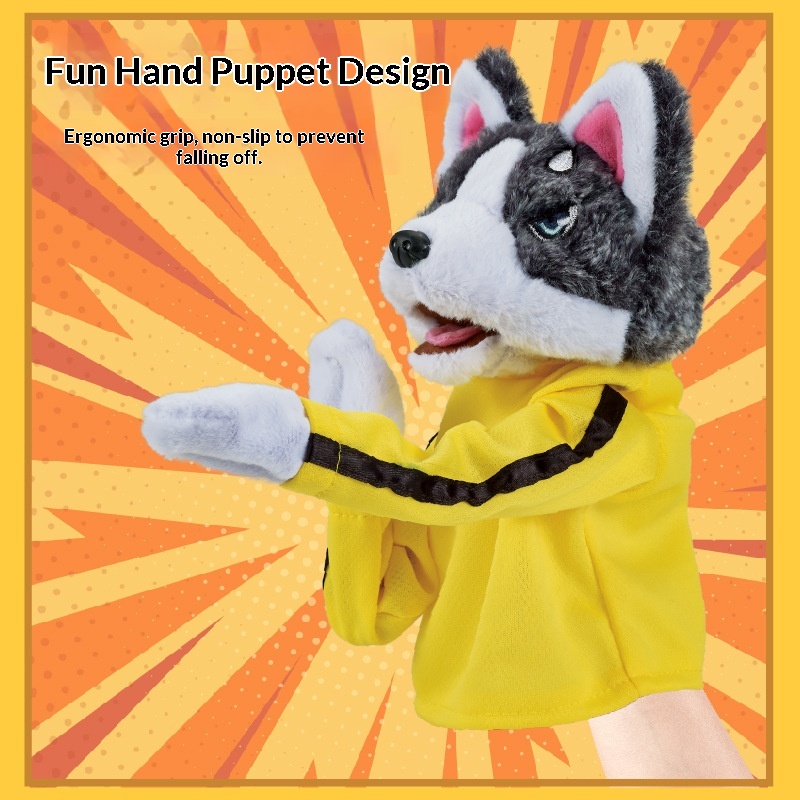 Boxing Dog Plush Toy Interactive Hand Gloves Performance Muppet Husky Animal Vocalizable Finger Doll 31cm-50cm for Youth